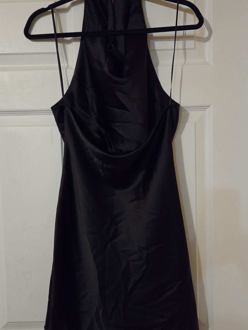 Zara Black Satin Cowl Halter Mini Dress